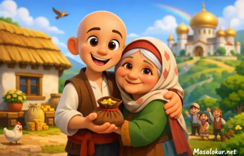 Keloğlan'ın annesiyle mutlu köy sahnesi.