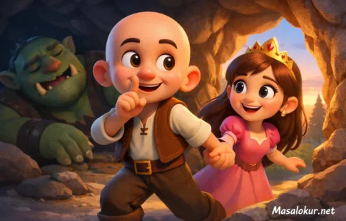 Keloğlan prensesi devden kurtarıyor.