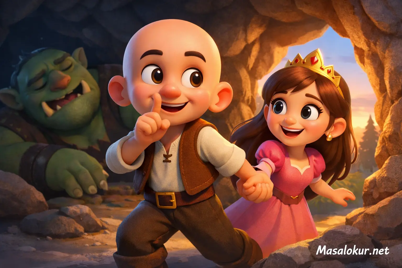 Keloğlan prensesi devden kurtarıyor.