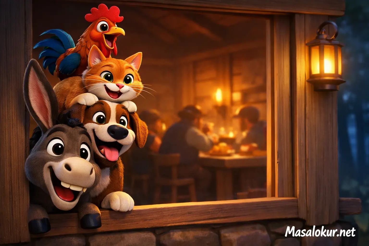 Bremen Mızıkacıları pencere önünde.