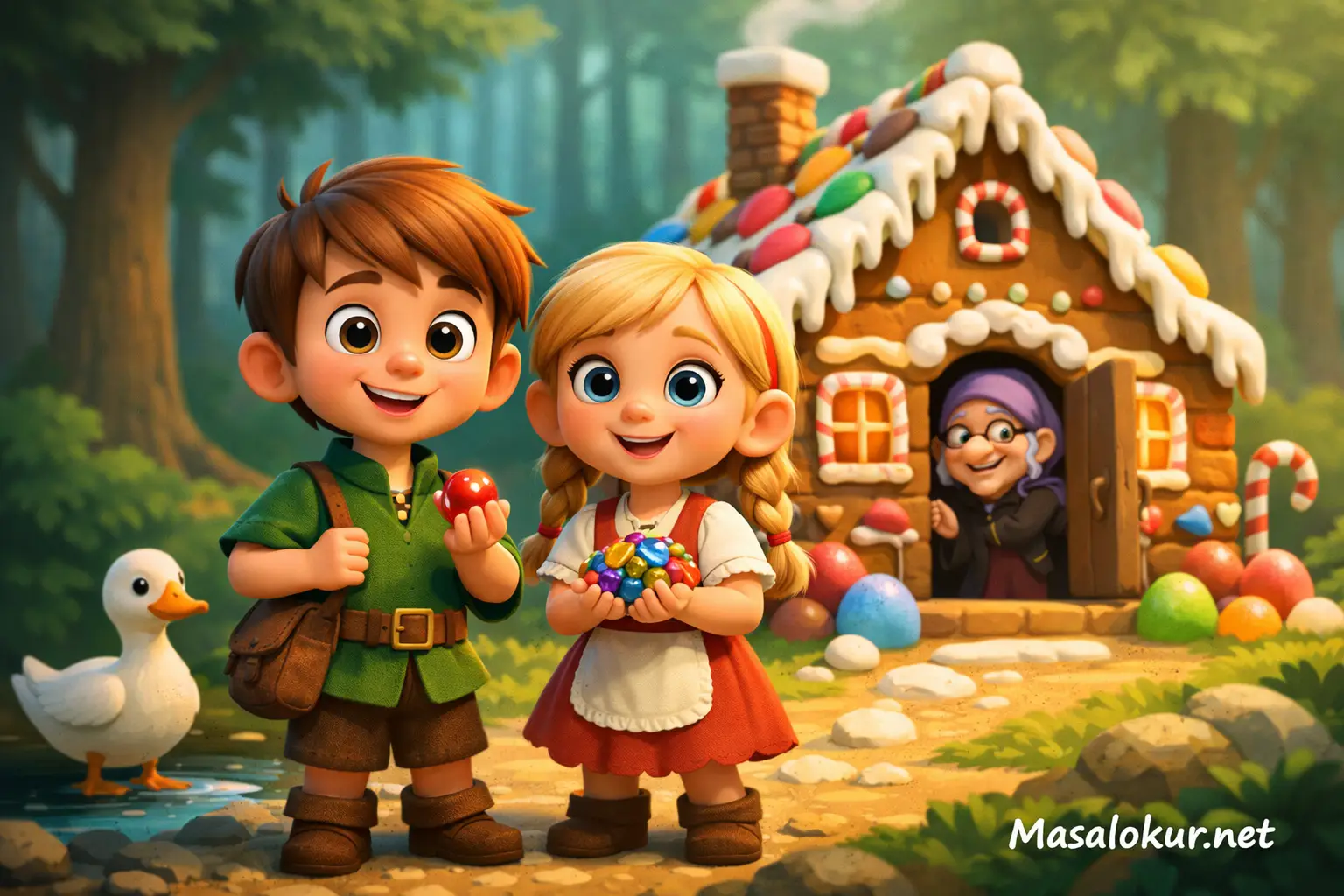 Hansel ile Gretel masal sahnesi.