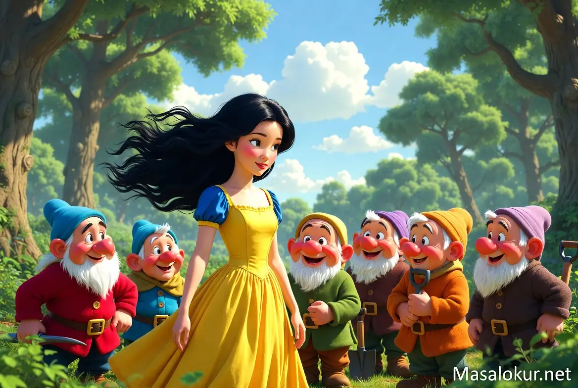 Pamuk prenses ve cüceler. (Masal sahnesi.)