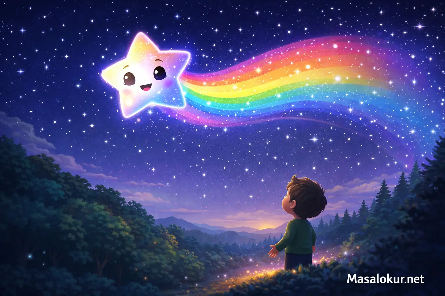 Renkli kuyruklu yıldız gökyüzünde.