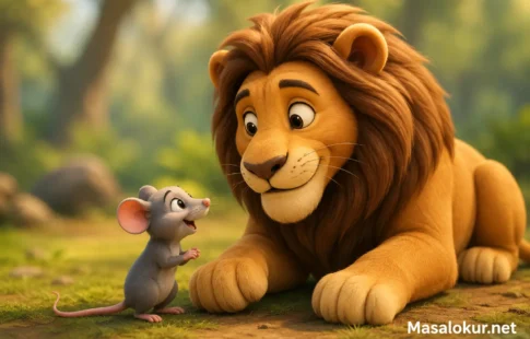Aslan ve fare masalı çizimi