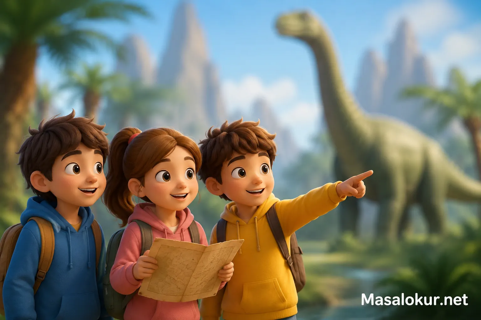 Dinozorlar dönemine giden çocuklar