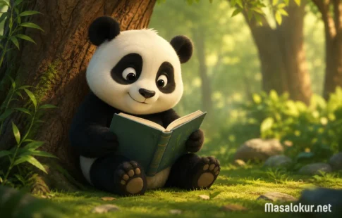 Ormanda kitap okuyan sevimli panda masalı