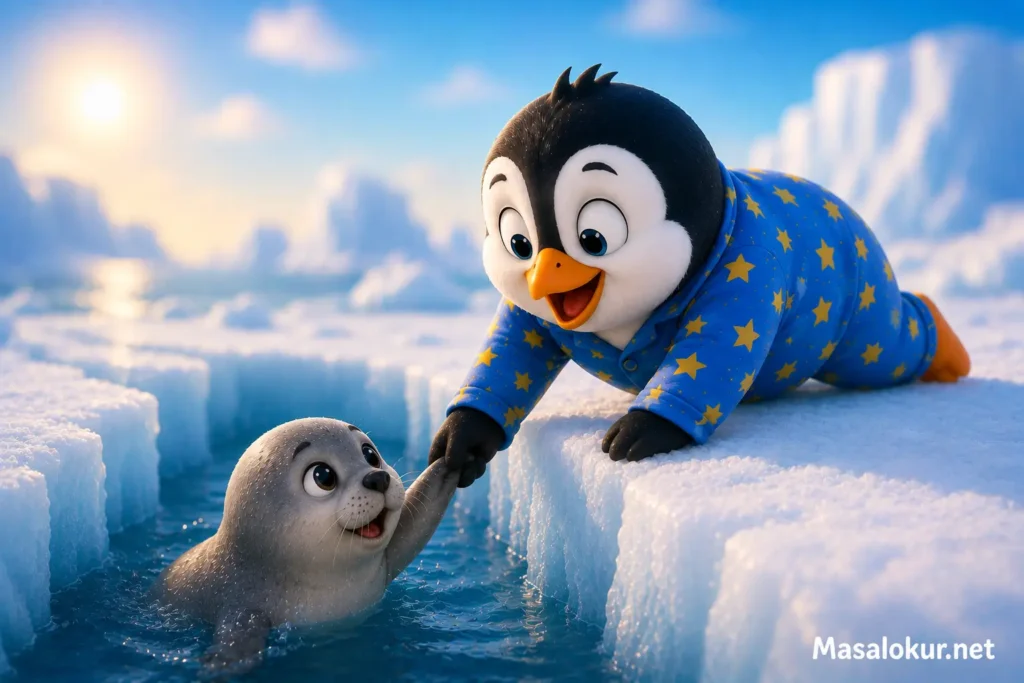 Pijamalı penguen foku kurtarıyor