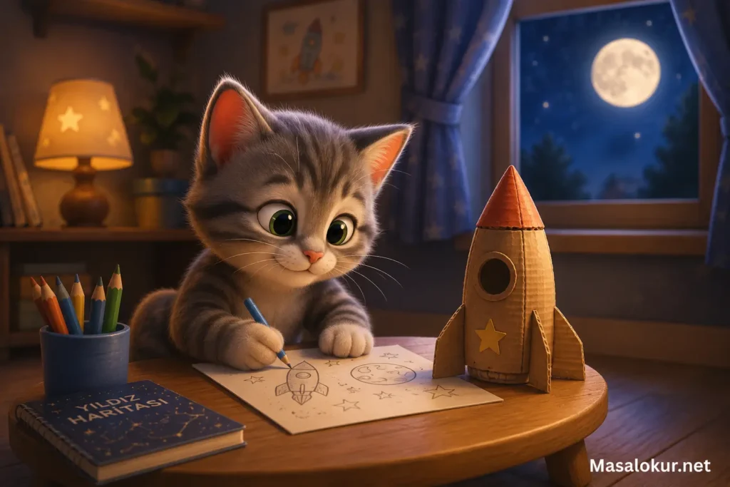 Kedi roket çizimi yapıyor