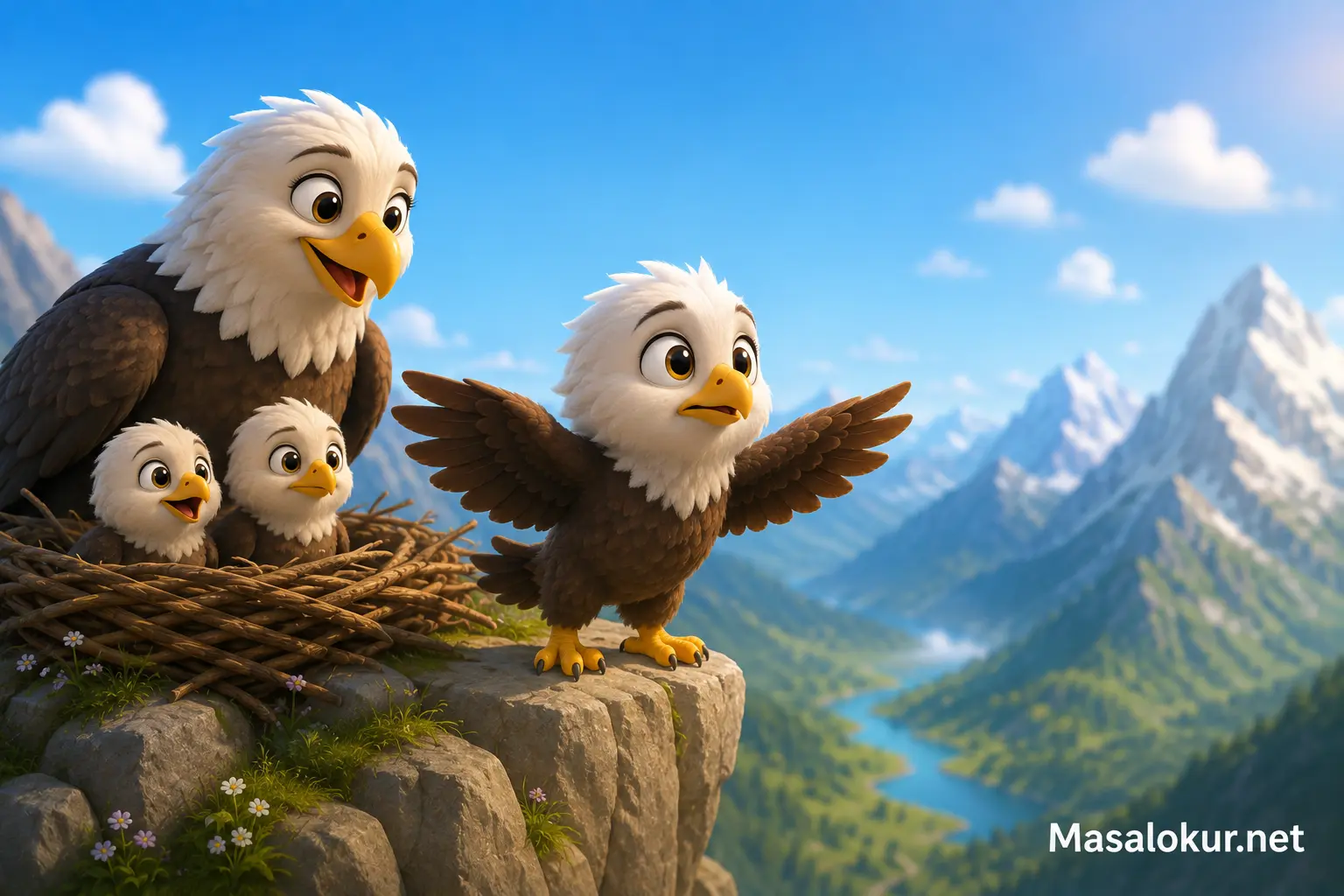 Küçük kartal ve ailesi yuvada