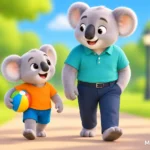 Parkta babasıyla yürüyen koala
