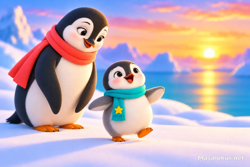 Küçük penguen yeni şarkısını keşfediyor
