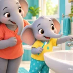 Fil yavrusu annesinin yanında banyo musluğunu kapatıyor