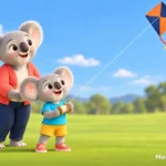 Yavru koala annesiyle renkli uçurtmasını gökyüzünde sevinçle izliyor